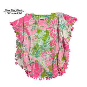 Classic Whimsy 7/8 Pink & Green Floral Pom Pom Swim Cover-up